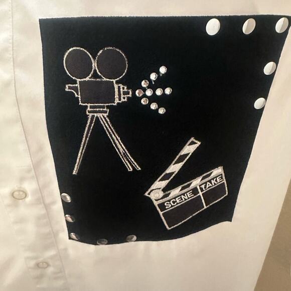 SCRAMBLE USA Unique Movie Theater Shirt. Black & White Studs on collar/shoulder - Picture 9 of 10
